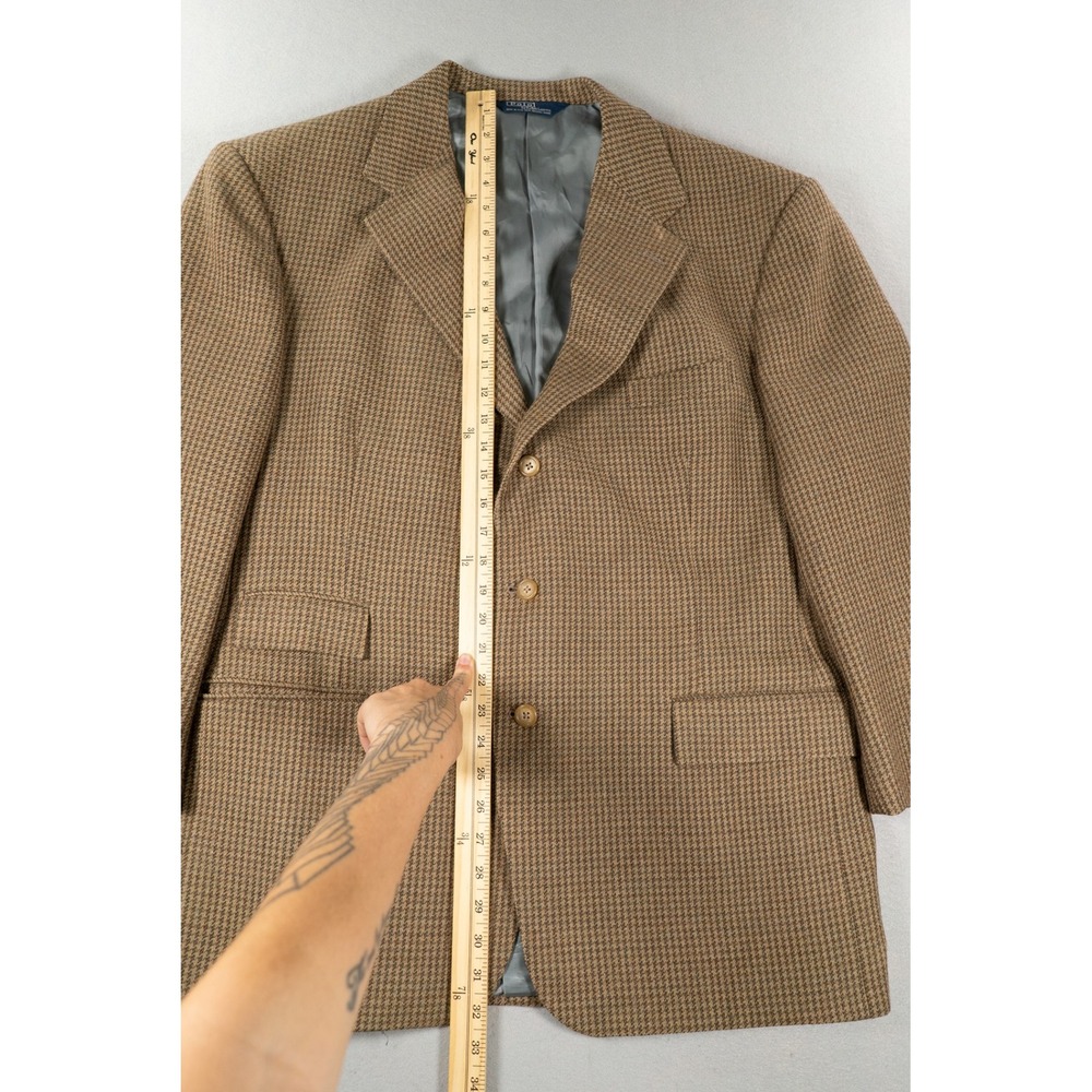 Polo Ralph Lauren Men 46R Lambswool Houndstooth Blazer Brown Sport Coat USA Made - Picture 7 of 12
